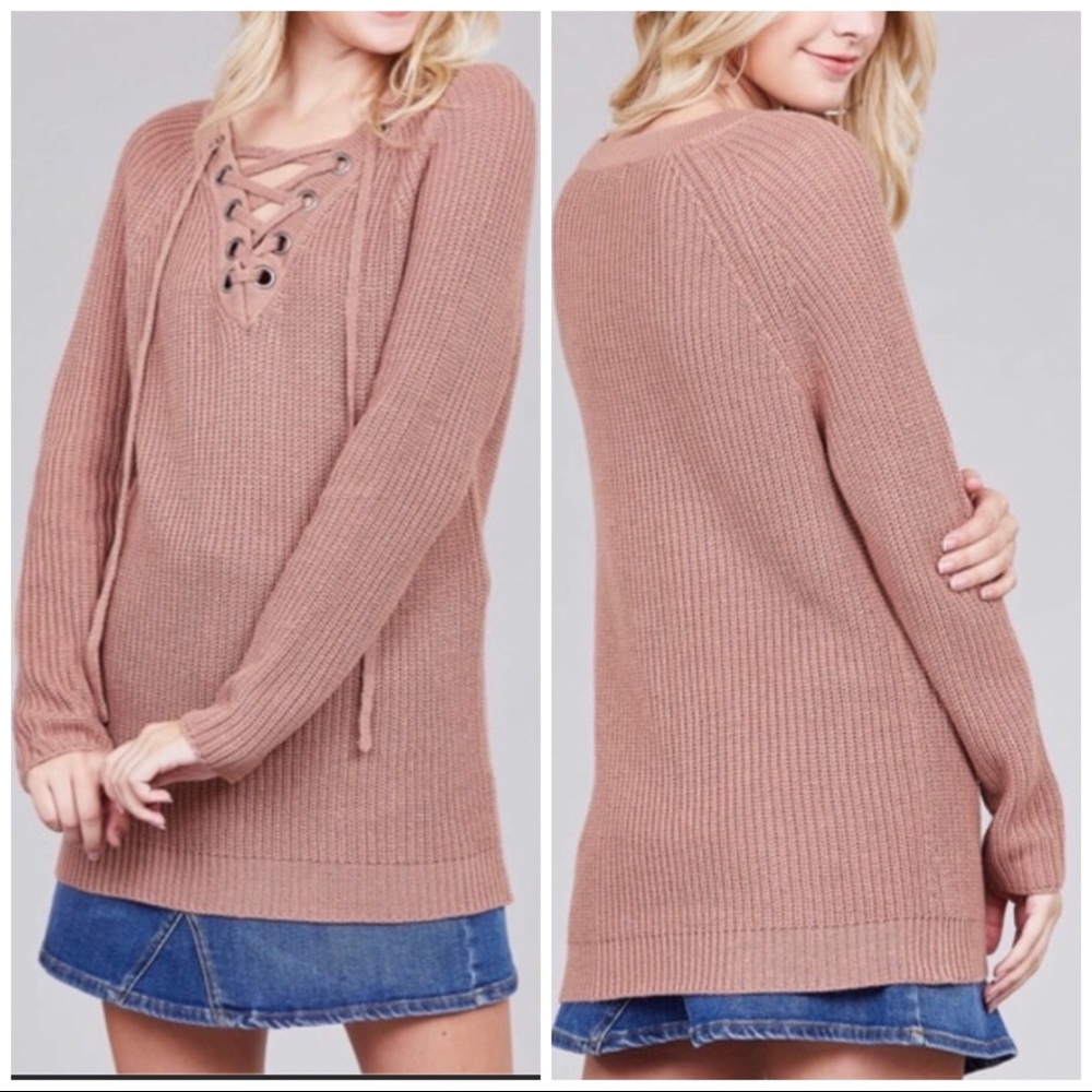 Knit Lace Up Sweater - Picture 5 of 5